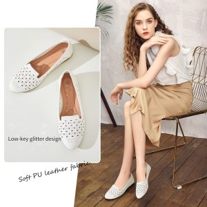 Women's Flats Shoes Comfortable Black PU Leather Ballet Flats for Women Casual Round Toe Dress Shoes Slip on Shoes Lightweight