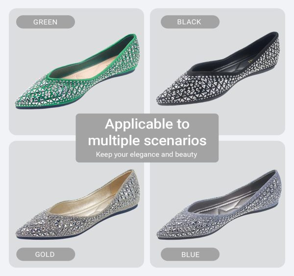 Women's Flats Comfortable Pointed Rhinestone Ballet Flats Soft Memory Foam Insole for Women Sparkle Elegant Dress Shoes