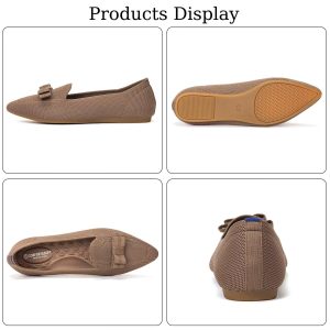 Women's Loafer Flats Casual Knit Fabric Lightweight Dressy Shoes Washable Elegant Pointed-Toe lace-up Bow Shoes Comfortable