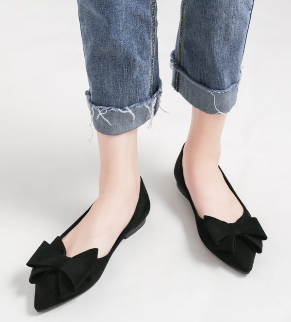 Bowknot Ballet Flats Womens Pointy Toe Casual Flat Shoes Suede Dress Shoes Wear to Work Slip On Moccasins
