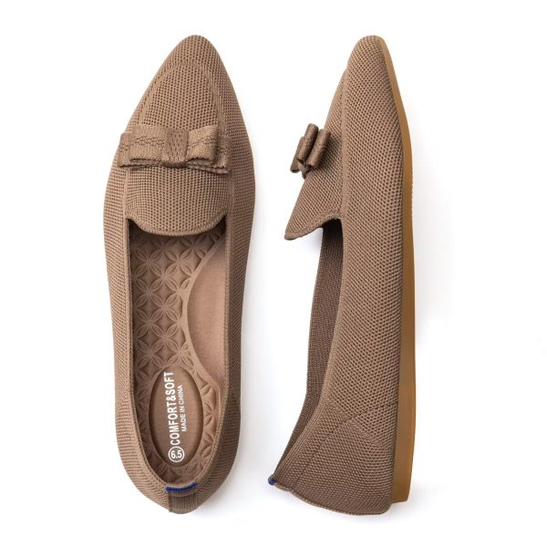 Women's Loafer Flats Casual Knit Fabric Lightweight Dressy Shoes Washable Elegant Pointed-Toe lace-up Bow Shoes Comfortable