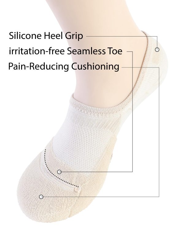 Seamless No Show Socks Wide Toe Box For Health Bunion Unisex Size S to L Cotton Cushion Footies