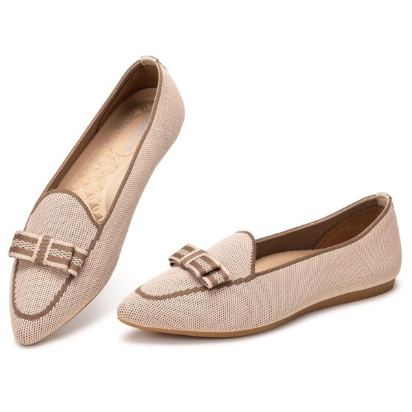 Women's Loafer Flats Casual Knit Fabric Lightweight Dressy Shoes Washable Elegant Pointed-Toe lace-up Bow Shoes Comfortable