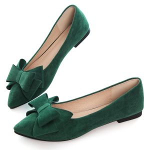 Bowknot Ballet Flats Womens Pointy Toe Casual Flat Shoes Suede Dress Shoes Wear to Work Slip On Moccasins