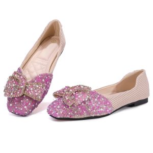 Women's Rhinestone Flats Pointed Toe Low Heel Wedding Shoes Comfortable Women Dress Shoes ﻿