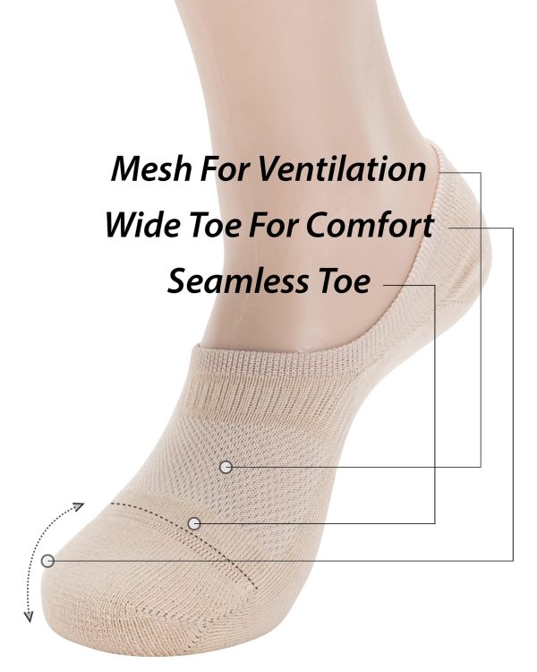 Seamless No Show Socks Wide Toe Box For Health Bunion Unisex Size S to L Cotton Cushion Footies