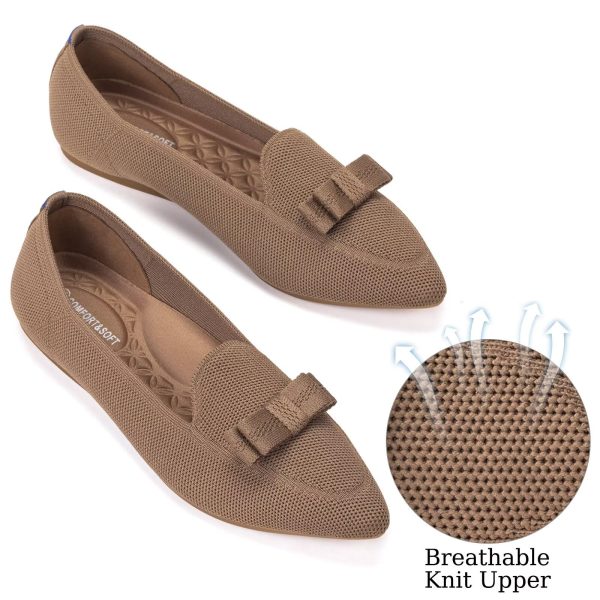 Women's Loafer Flats Casual Knit Fabric Lightweight Dressy Shoes Washable Elegant Pointed-Toe lace-up Bow Shoes Comfortable