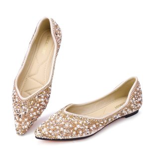 Women's Rhinestone Flats Fashion Pointed Toe Pearl Diamond Low Heel Dress Wedding Flats Work Business Dance Ballet Flats