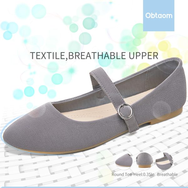 Mary Jane Flat Shoes Round Toe Ballet Flats for Women Dressy Fabric Business Flats Comfortable Classic Strap Flats for Office