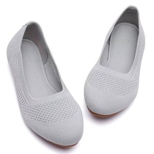 Women’s Ballet Flat Shoes Round Toe Knit Slip On Ballerina Walking Flats Dress Shoes for Women