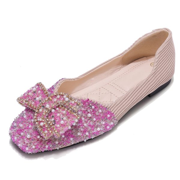 Women's Rhinestone Flats Pointed Toe Low Heel Wedding Shoes Comfortable Women Dress Shoes ﻿