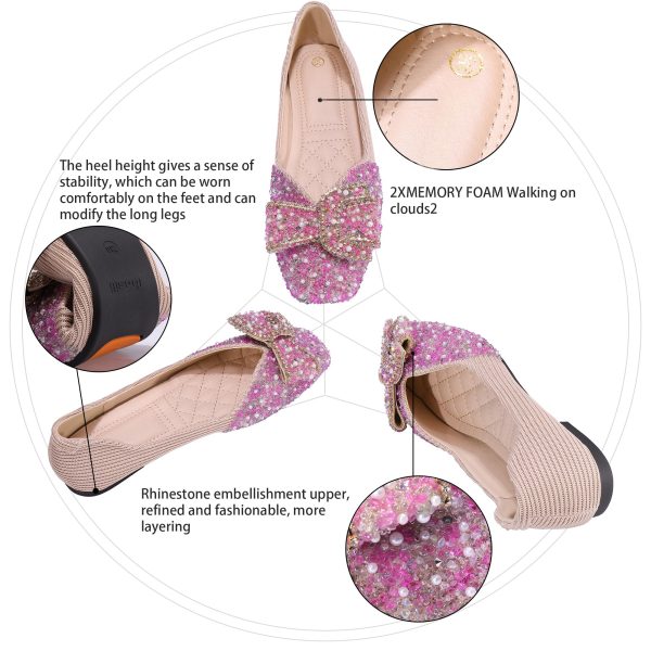Women's Rhinestone Flats Pointed Toe Low Heel Wedding Shoes Comfortable Women Dress Shoes ﻿