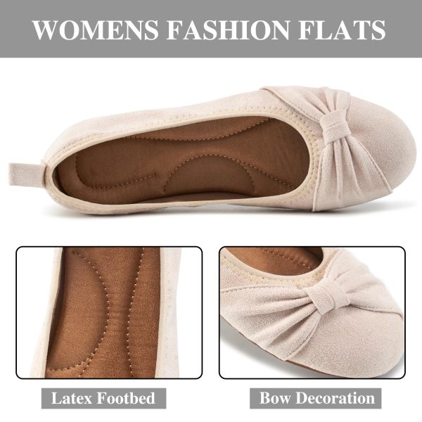 Womens Flats Shoes Dressy: Round Toe Bowknot Suede Foldable Comfortable Casual Slip On Ballet Loafers