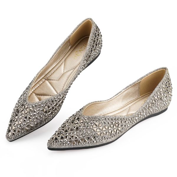 Flats Shoes Women Rhinestone Pointed Head Ballet Flats Comfortable Soft Memory Foam Insole Flat Shoes for Women Comfortable