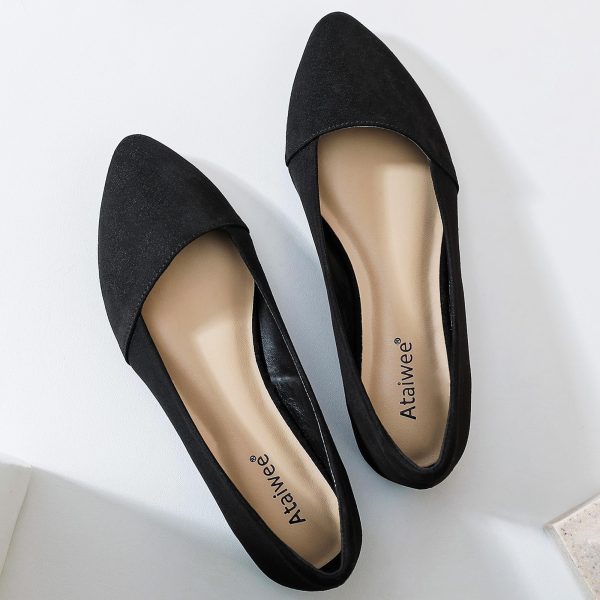 Women's Wide Width Flat Shoes, Classic Dressy Pointed Suede Cozy Slip on Soft Ballet Flats.