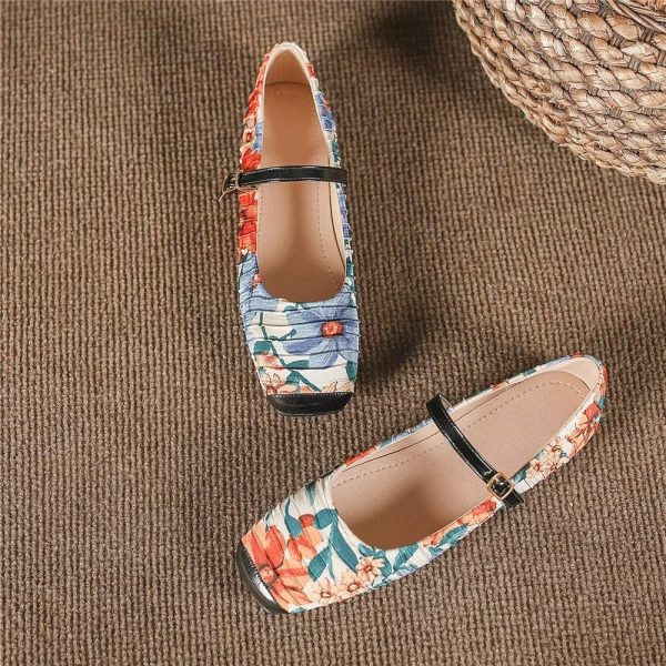 Mary Jane Square Toe Black Ballet Flats for Women - Comfortable Ankle Strap Casual Slip On Flats