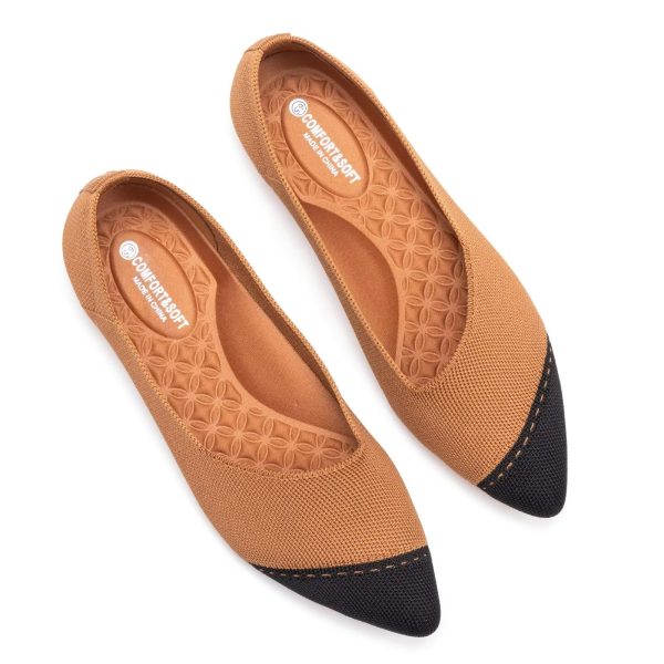 Women's Flat Shoes Black Pointed Toe Dress Shoes Knit Slip On Shoes Comfortable Walking Shoes for Woman Lightweight