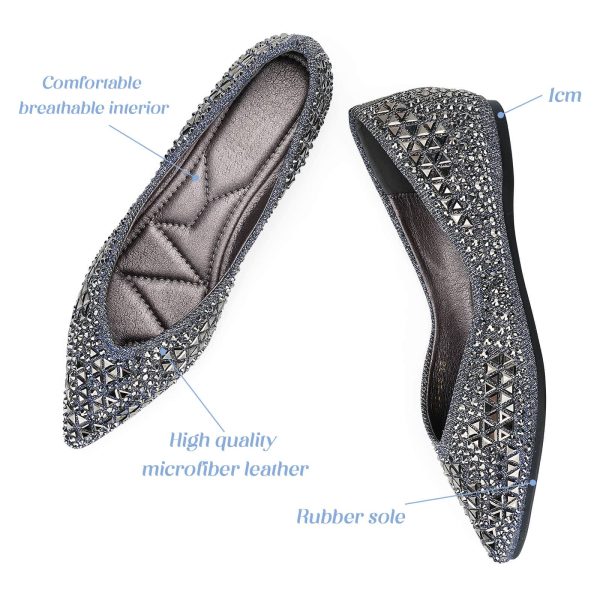 Flats Shoes Women Rhinestone Pointed Head Ballet Flats Comfortable Soft Memory Foam Insole Flat Shoes for Women Comfortable