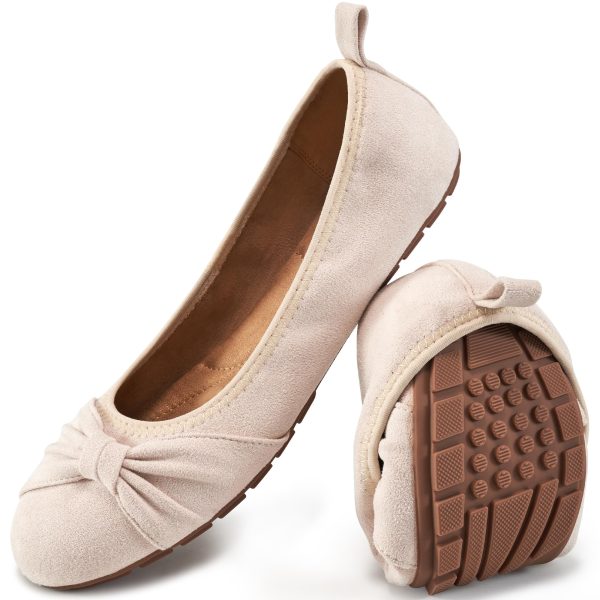 Womens Flats Shoes Dressy: Round Toe Bowknot Suede Foldable Comfortable Casual Slip On Ballet Loafers