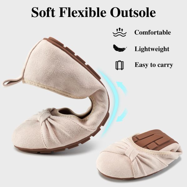 Womens Flats Shoes Dressy: Round Toe Bowknot Suede Foldable Comfortable Casual Slip On Ballet Loafers