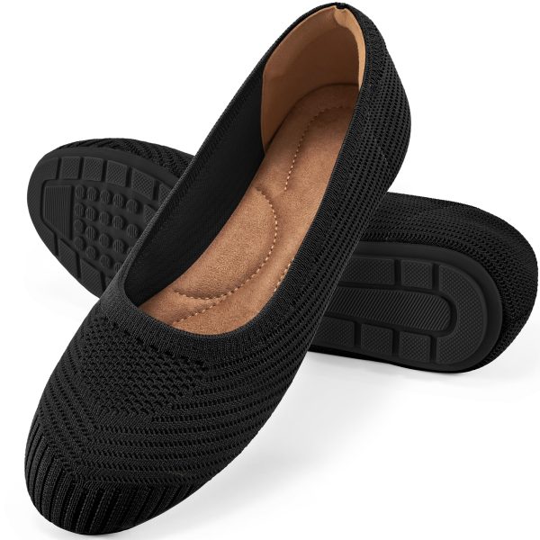 Flats for Women Ballets Shoes: Black 8 Comfortable Knitted Dressy Work Flats - Ladies Wedding Flat Casual Shoes