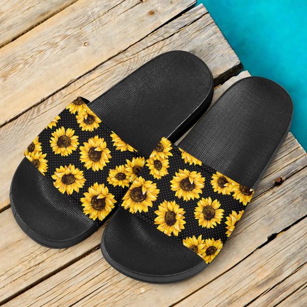Novelty Sunflowers Pattern Slide Sandals for Women Girls, Comfotable Open Toe Non Slip Single Band Slide Sandals