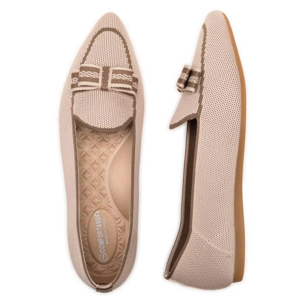 Women's Loafer Flats Casual Knit Fabric Lightweight Dressy Shoes Washable Elegant Pointed-Toe lace-up Bow Shoes Comfortable