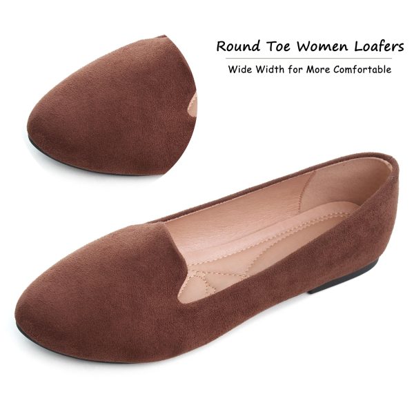 Women Round Toe Flats Comfortable Ballet Flat Shoes for Women Dressy Slip-ons Loafers Brown Size 8.5