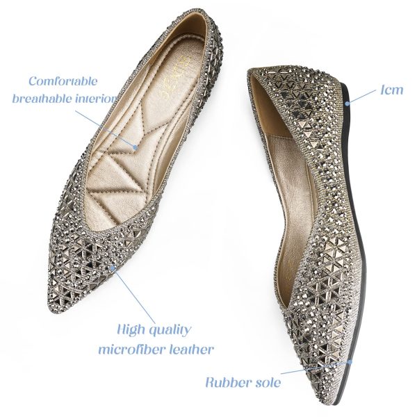 Flats Shoes Women Rhinestone Pointed Head Ballet Flats Comfortable Soft Memory Foam Insole Flat Shoes for Women Comfortable