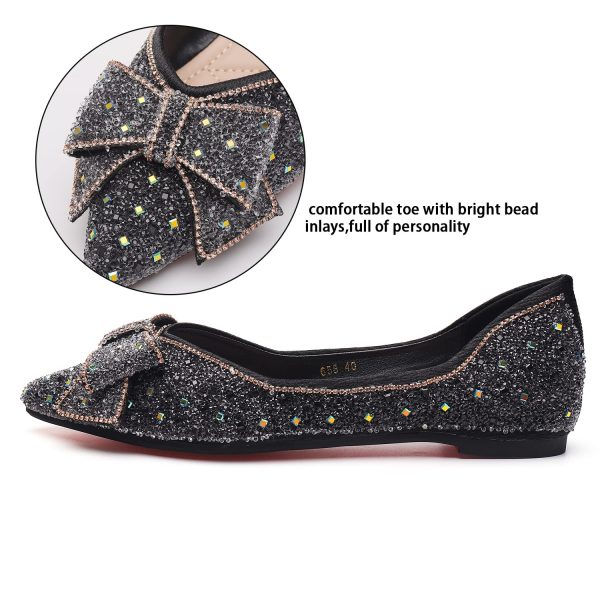 Women's Pointed Rhinestone Flat Shoes Glitter Flowers Wedding Comfortable Dress Shoes