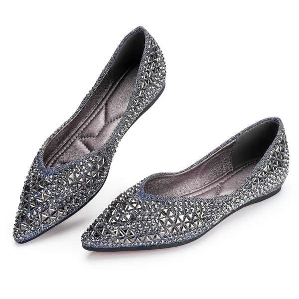 Flats Shoes Women Rhinestone Pointed Head Ballet Flats Comfortable Soft Memory Foam Insole Flat Shoes for Women Comfortable