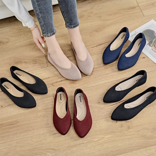 Women's Wide Width Flats Shoes, Comfortable Breathable Soft Ladies Slip on Knitted Ballet Shoes.
